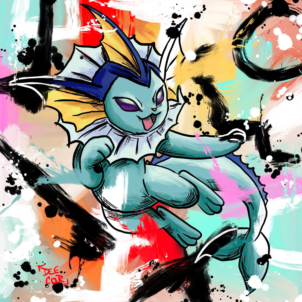 Vaporeon — original 8x8 canvas painting by Deante Howard