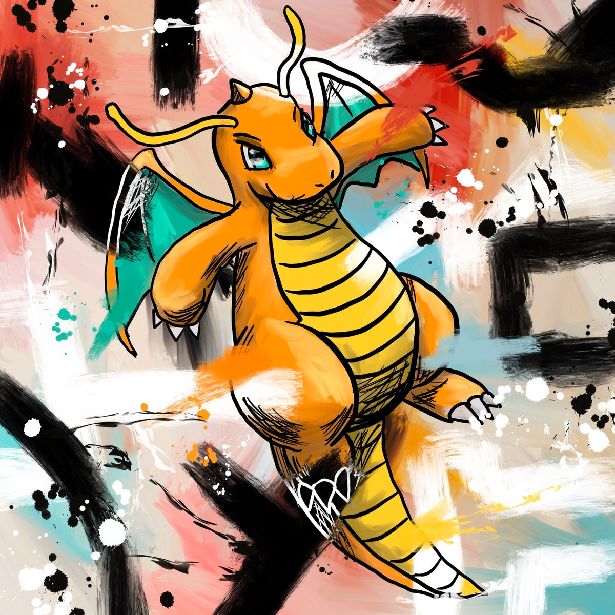 Dragonite — original 8x8 canvas painting by Deante Howard