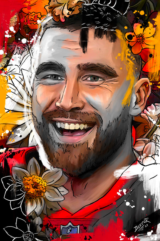 Painting of Kansas City Chiefs Tight End, Travis Kelce