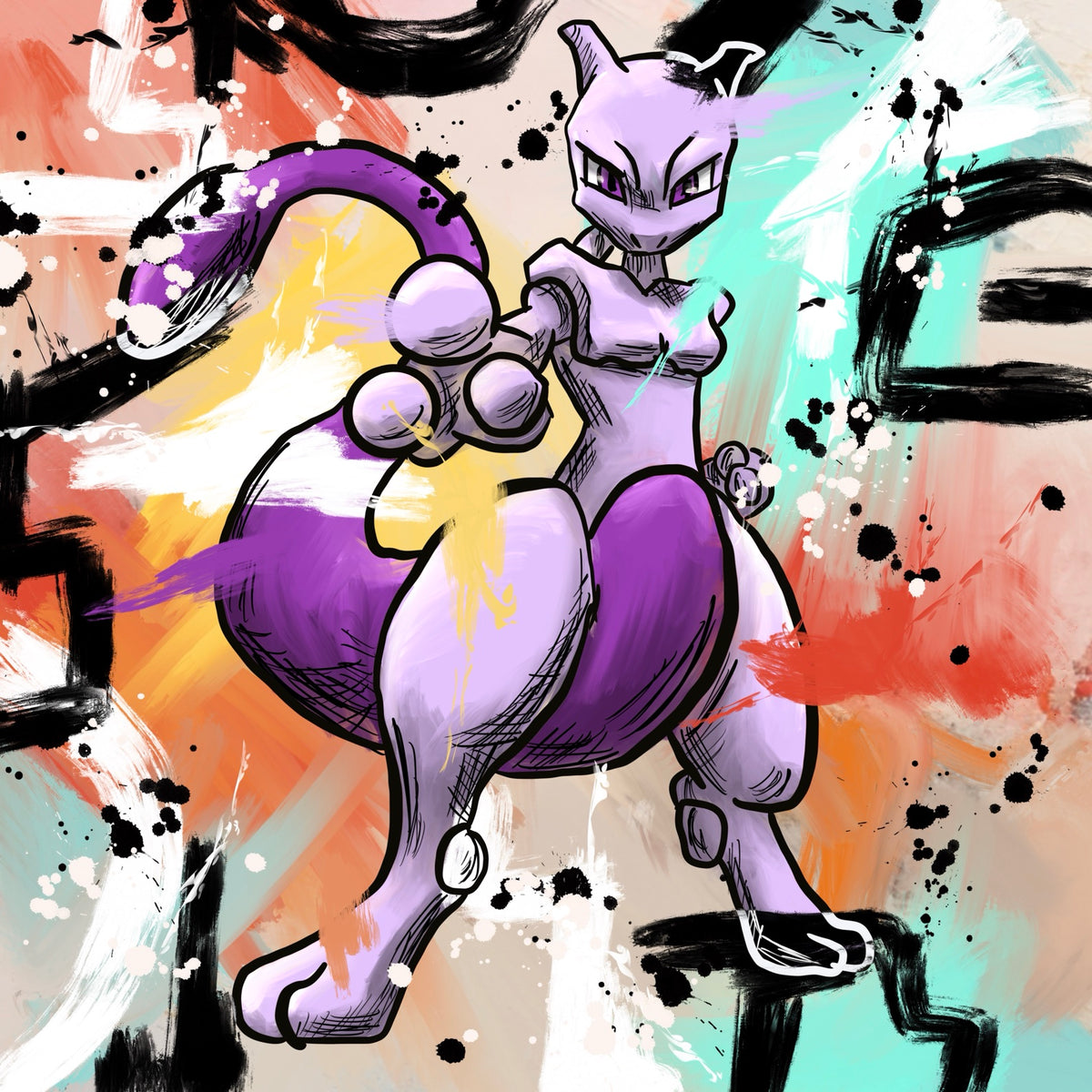 Mewtwo — original 8x8 canvas painting by Deante Howard