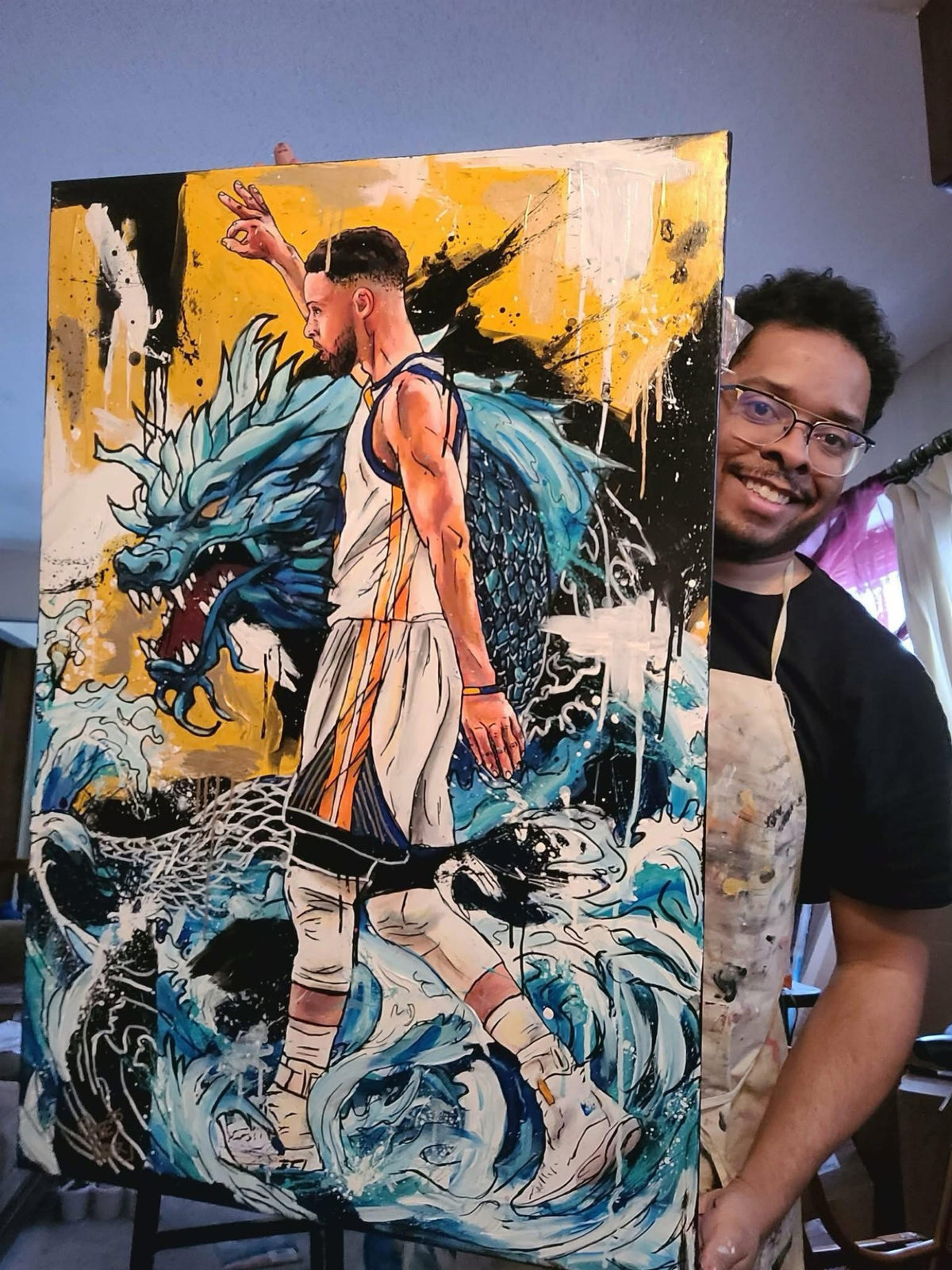 Steph Curry Splash Dragon original painting by Deecor Design