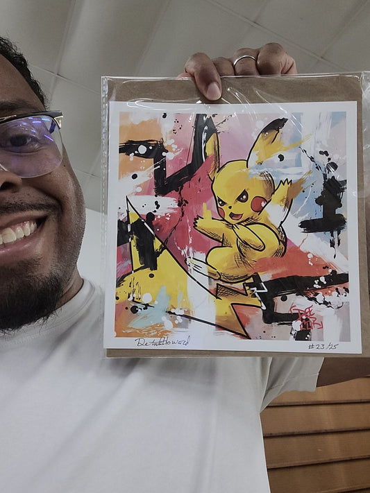 Deante Howard holding the Pikachu 8x8 art print