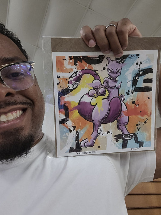 Deante Howard holding the Mewtwo 8x8 art print