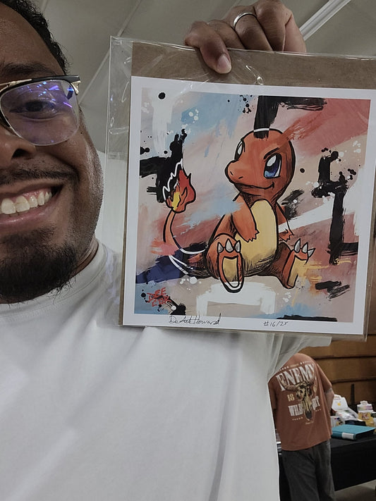 Deante Howard holding the Charmander 8x8 art print