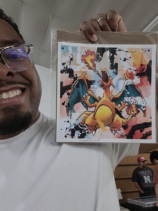 Deante Howard holding the Charizard 8x8 art print