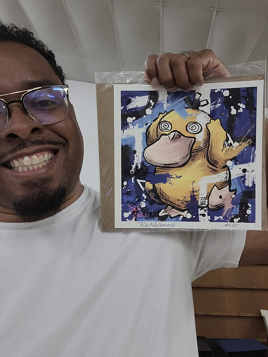 Deante Howard holding the Psyduck 8x8 art print