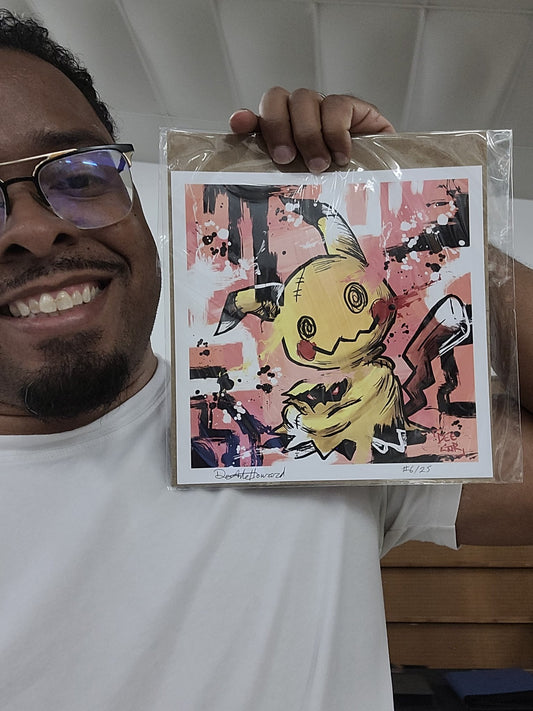 Deante Howard holding the Mimikyu 8x8 art print