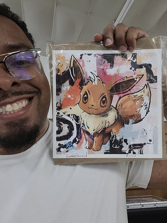 Deante Howard holding the Eevee 8x8 art print