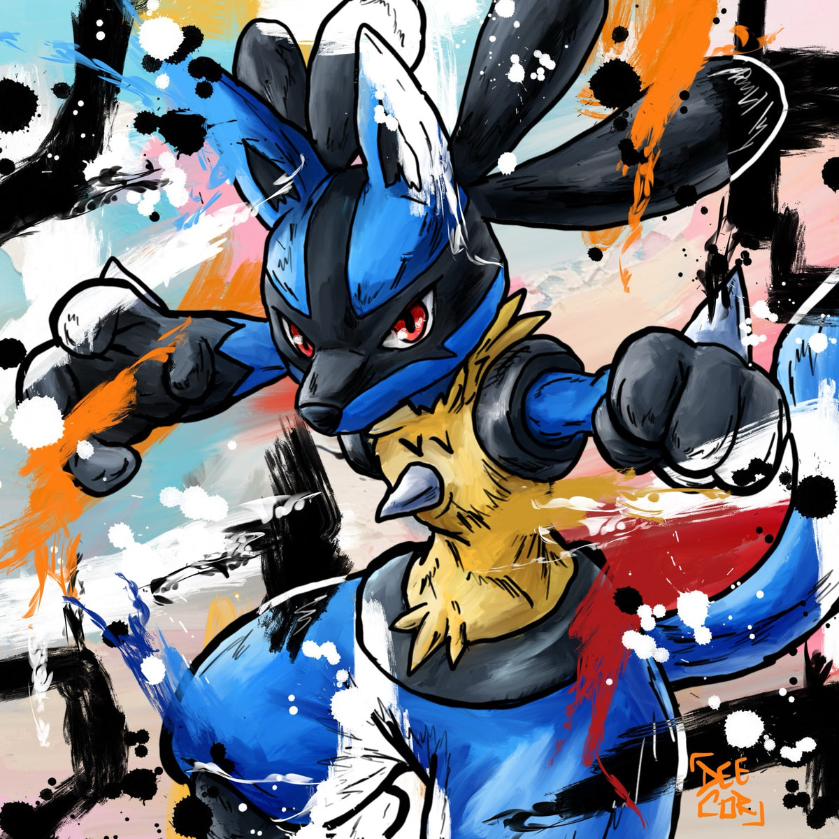 Lucario — original 8x8 canvas painting by Deante Howard
