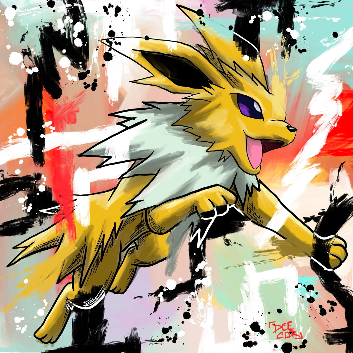 Jolteon — original 8x8 canvas painting by Deante Howard