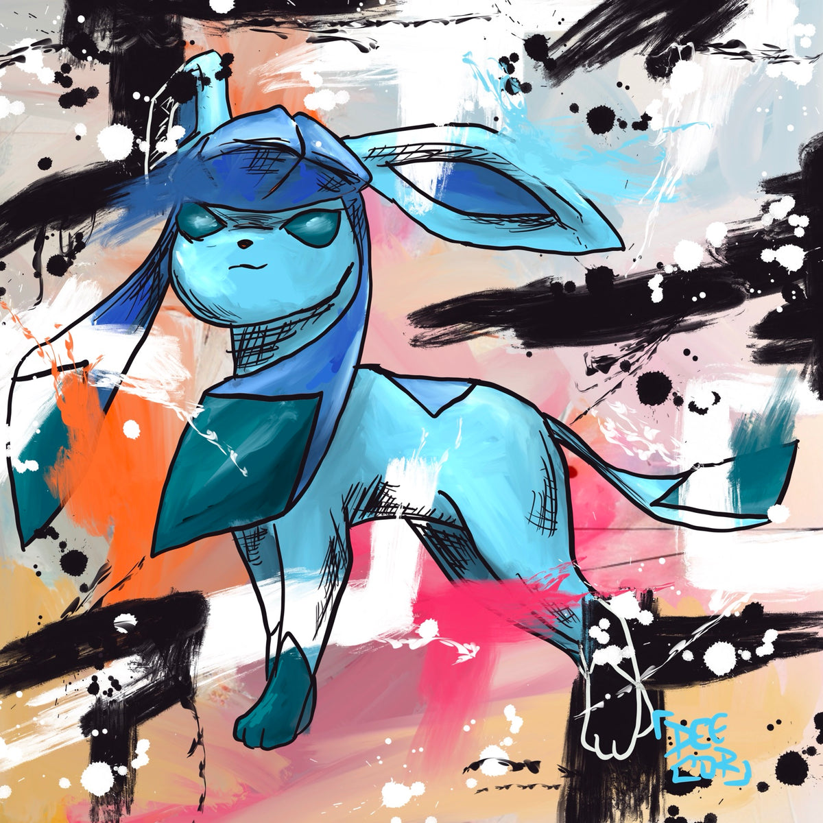 Glaceon — original 8x8 canvas painting by Deante Howard