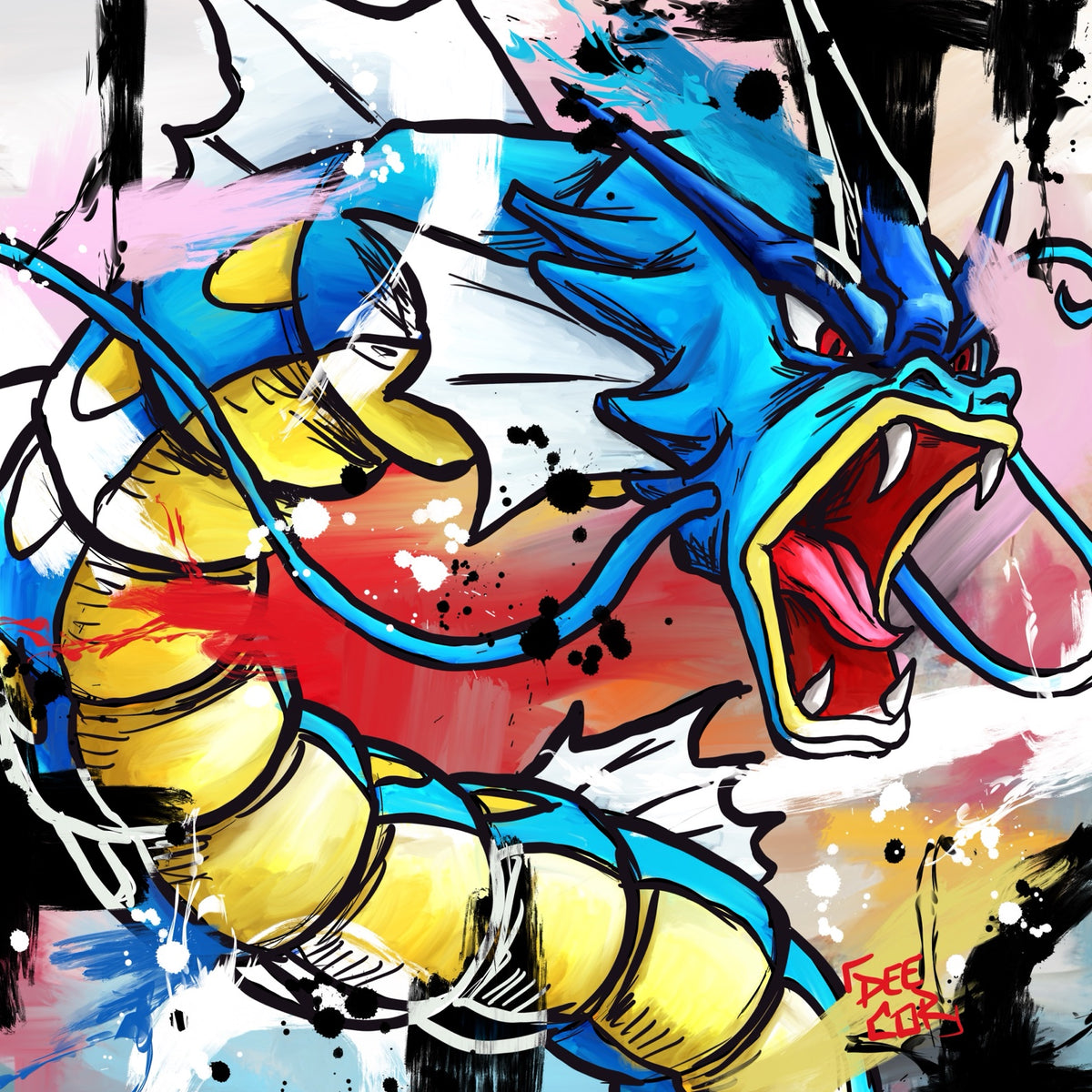 Gyarados — original 8x8 canvas painting by Deante Howard