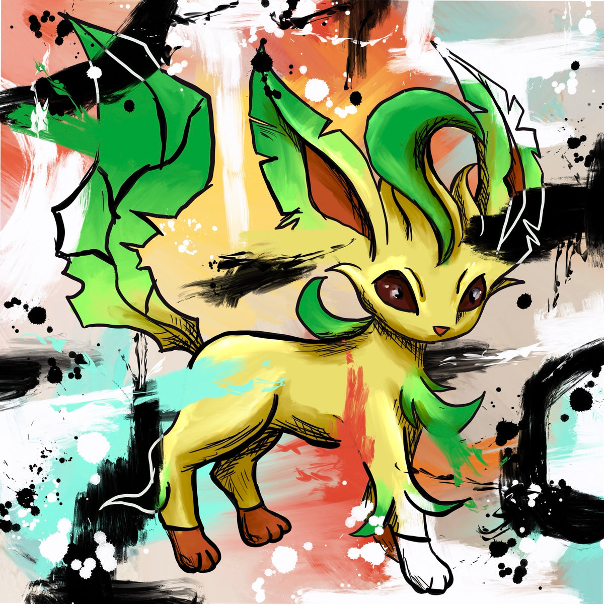 Leafeon — original 8x8 canvas painting by Deante Howard