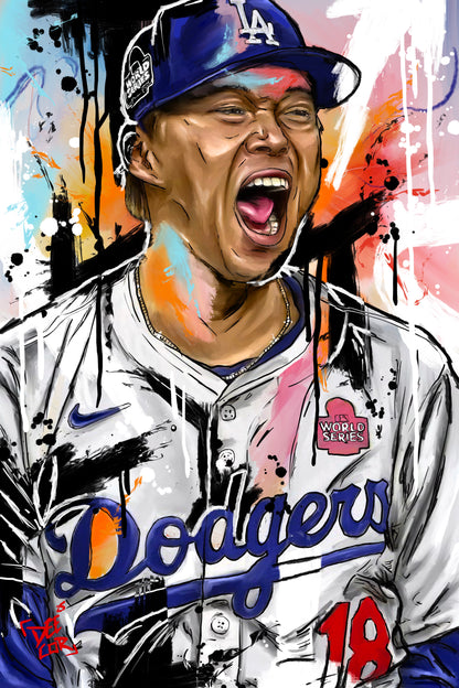 World Series Champ - Yoshinobu Yamamoto - LA Dodgers Art