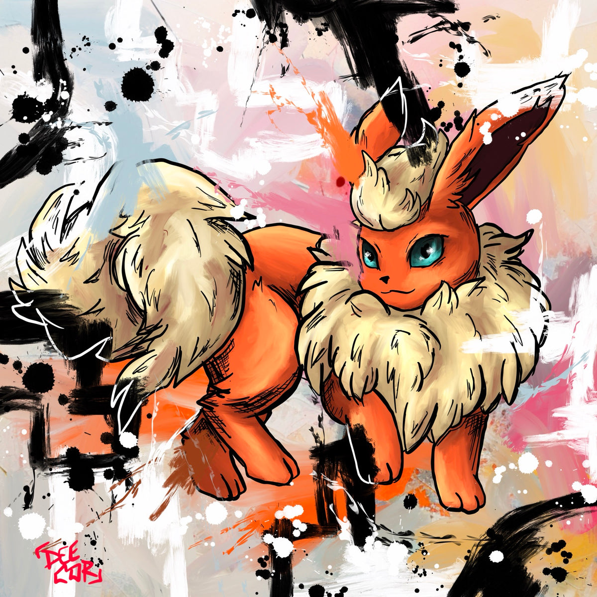 Flareon — original 8x8 canvas painting by Deante Howard