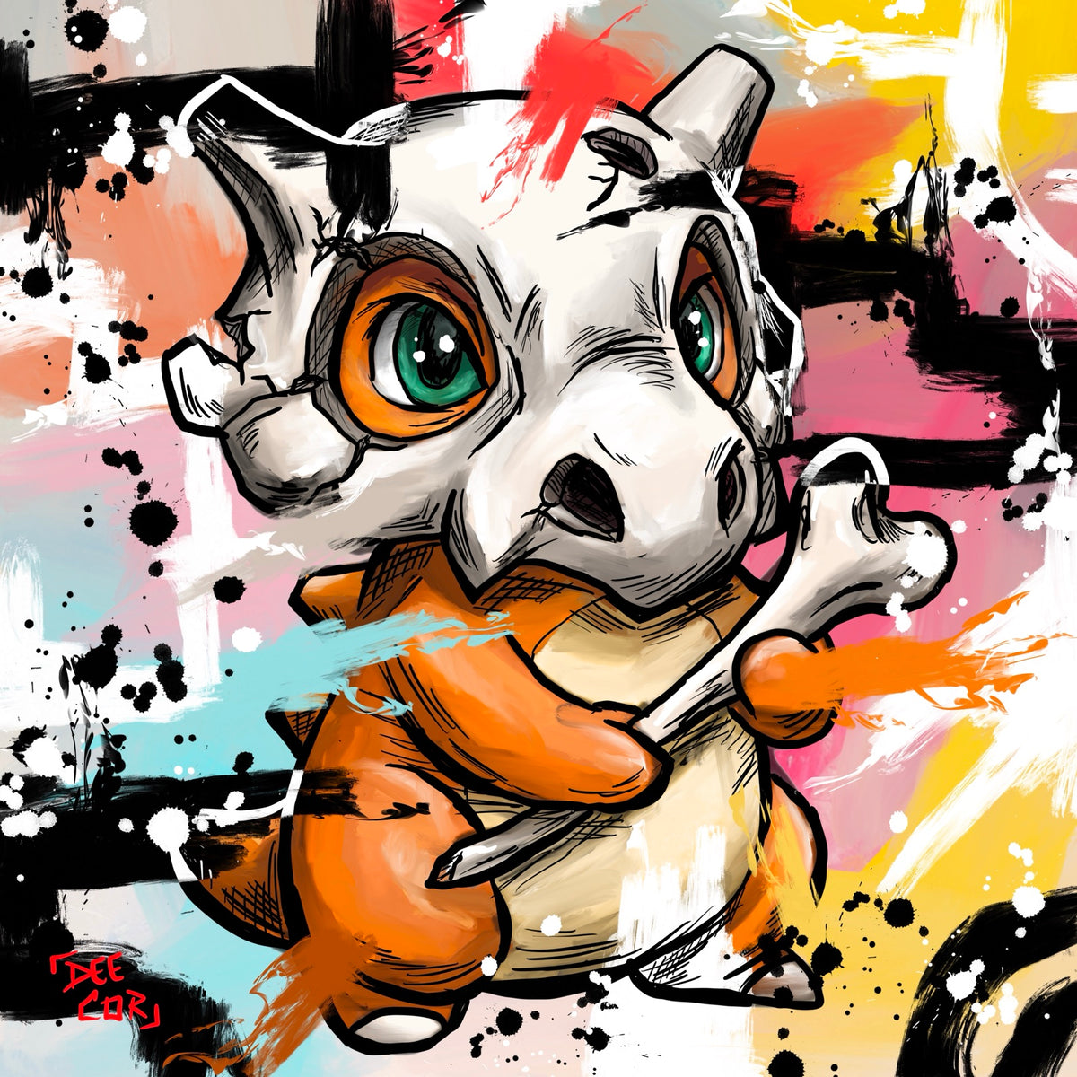 Cubone — original 8x8 canvas painting by Deante Howard