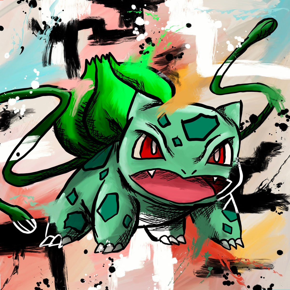 Bulbasaur — original 8x8 canvas painting by Deante Howard