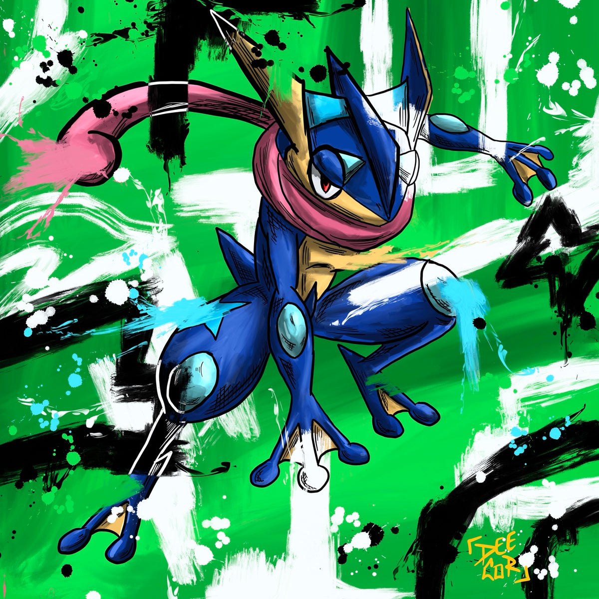 Greninja — original 8x8 canvas painting by Deante Howard