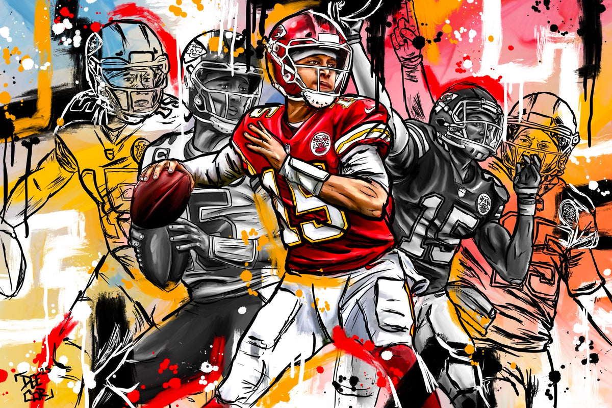Patrick Mahomes collage original painting by Deecor Design