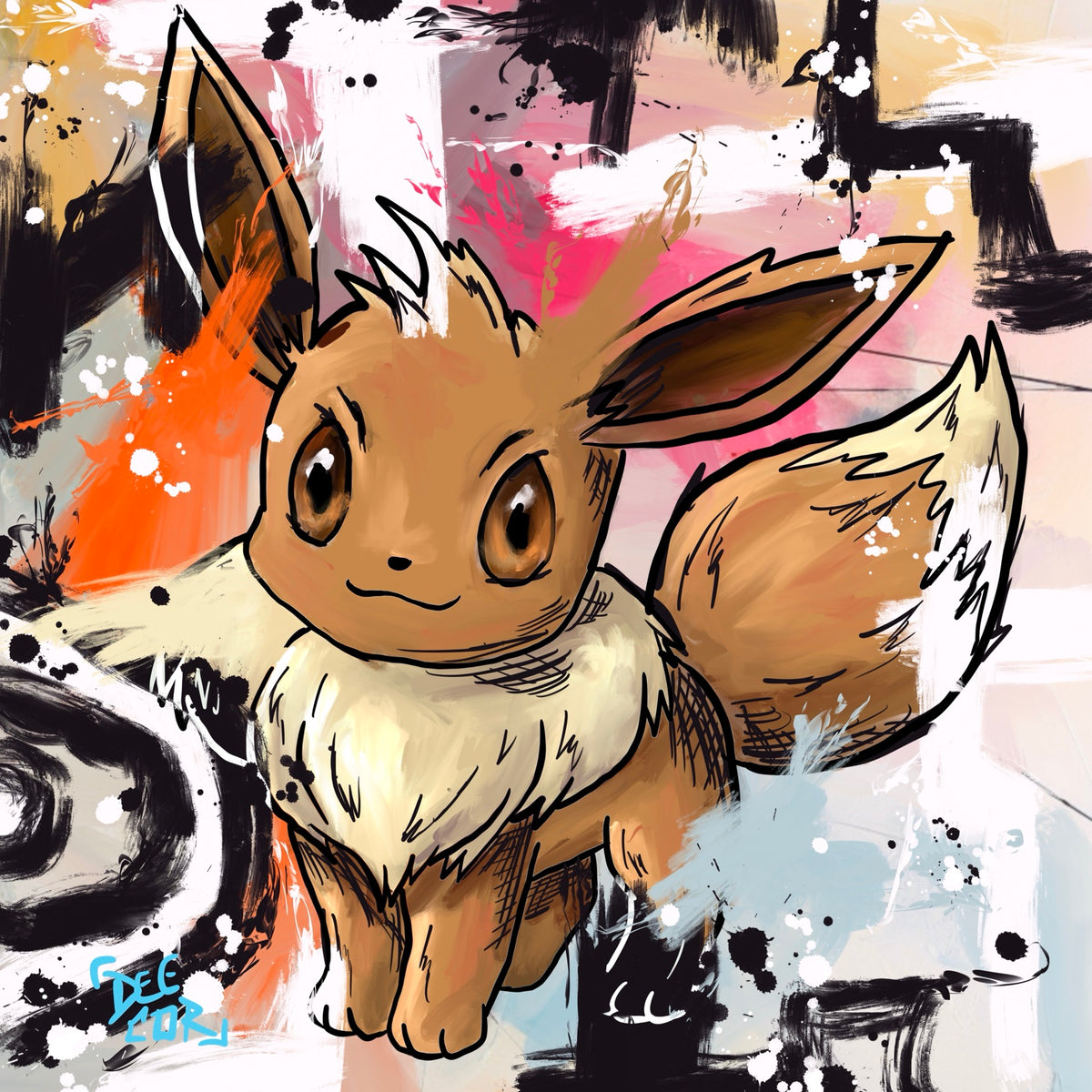Eevee — original 8x8 canvas painting by Deante Howard