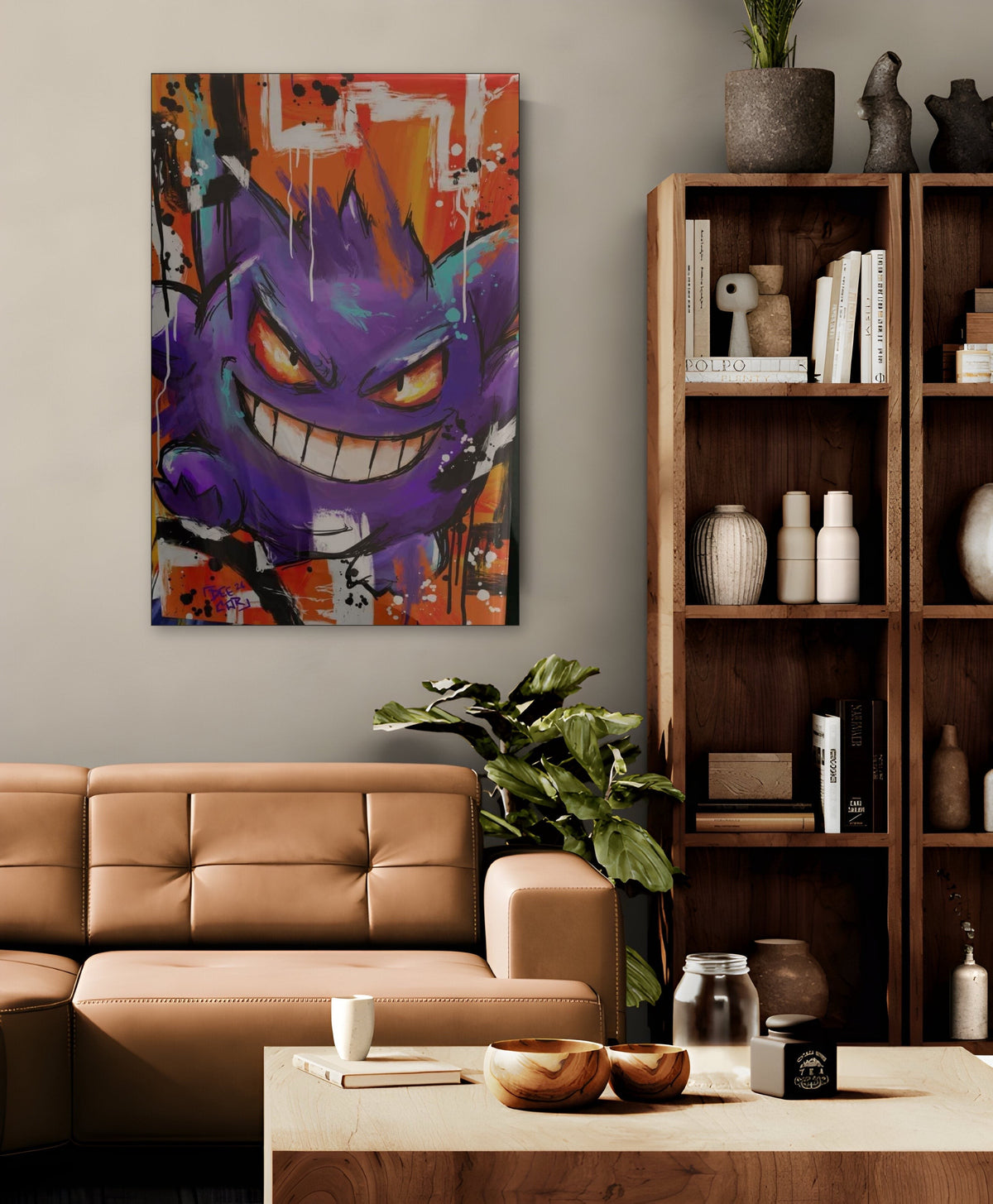 Gengar canvas print in a living room