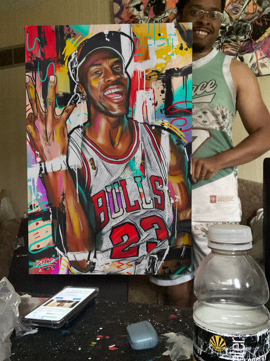 Deante Howard holding the Jordan original painting