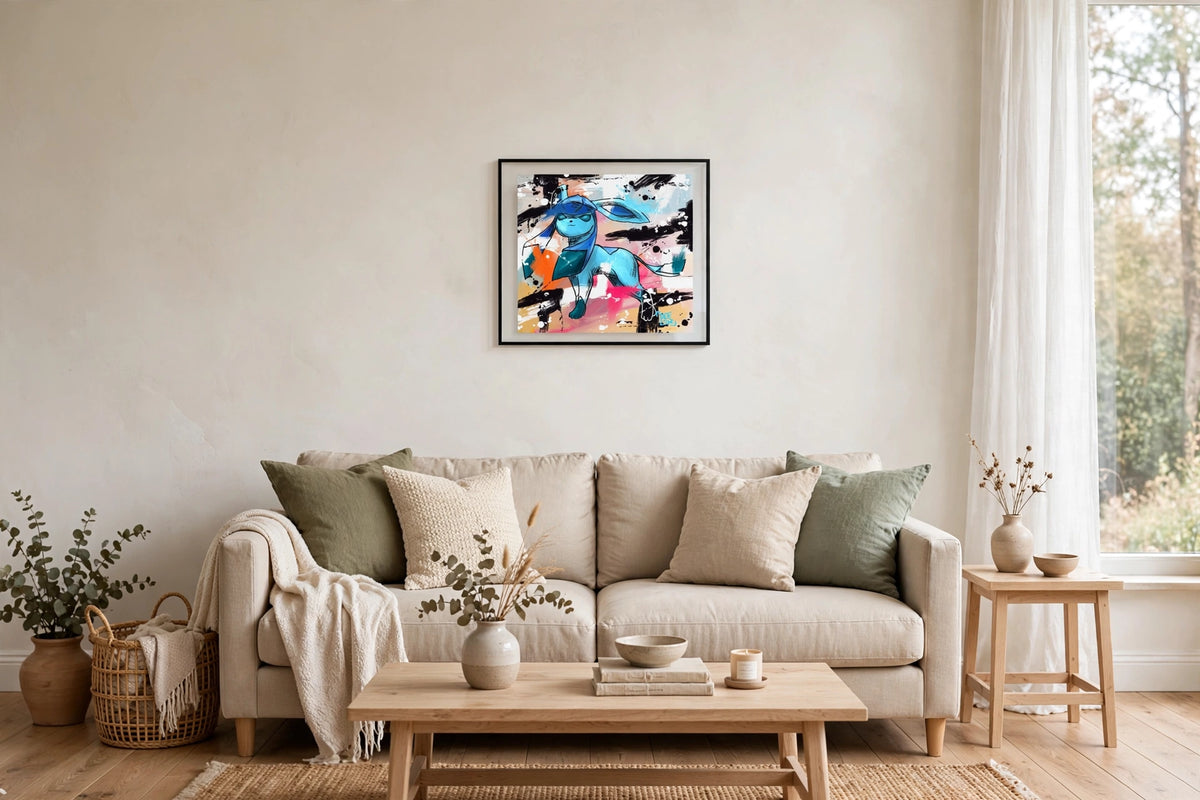 Glaceon 16x16 mini Pokemon art print in black float frame on wall