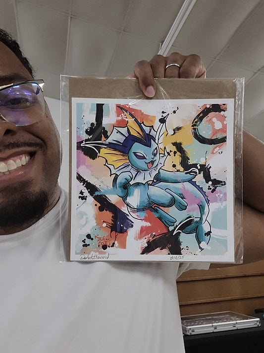 Deante Howard holding the Vaporeon 8x8 art print