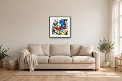 Gyarados 16x16 mini print matted and framed — 22x22 inches on the wall